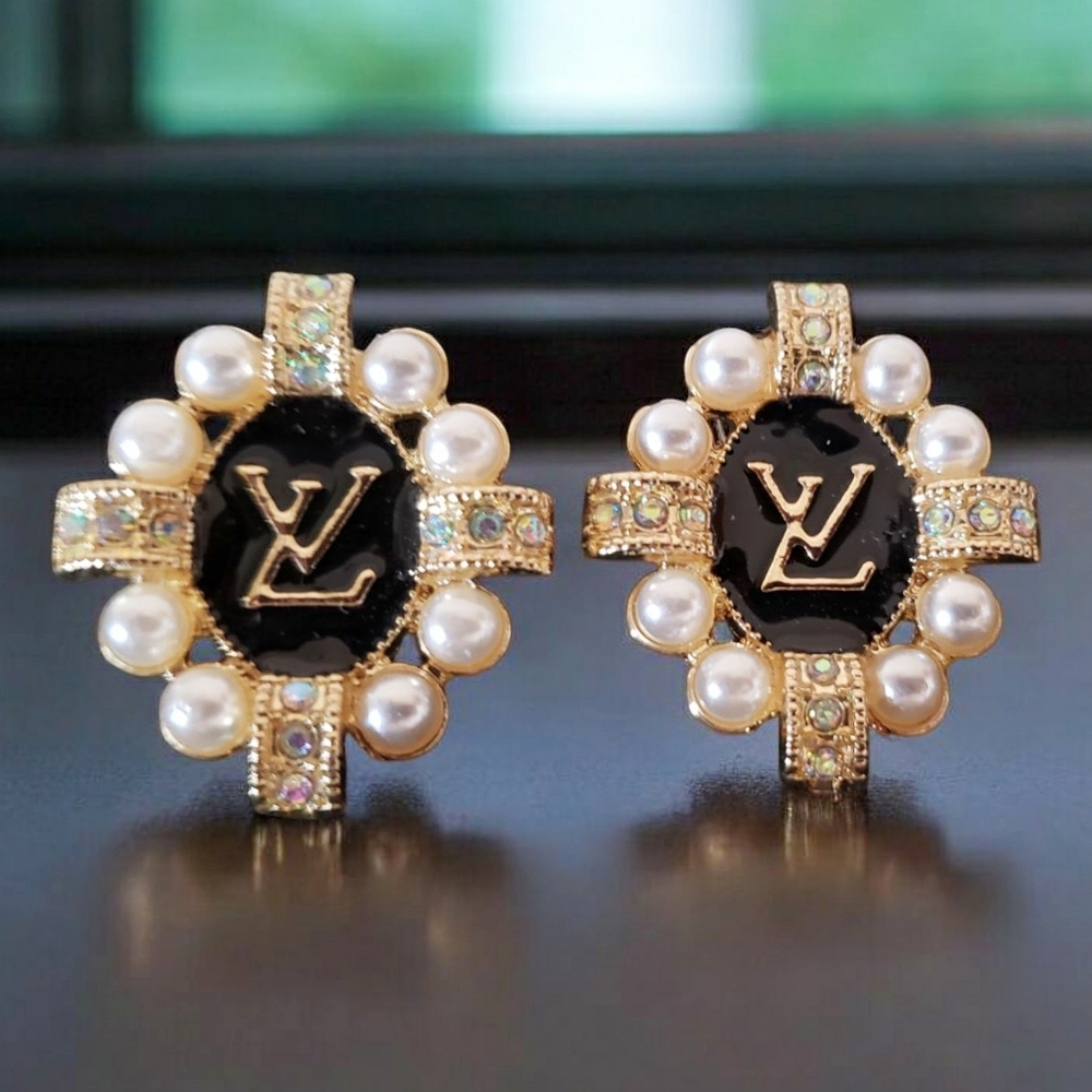 Fashion Initial Goldtone Earrings Faux Pearls Jewelry Pierced Rhinestones New